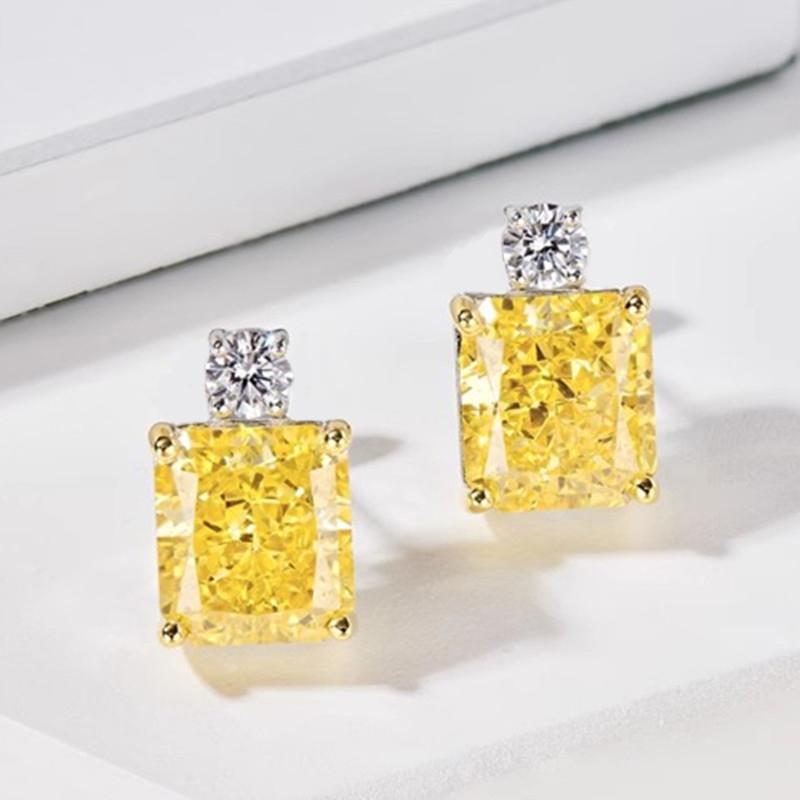 

Huitan Geometric Yellow/White Cubic Zirconia Stud Earrings for Women Two-Tone Exquisite Female Ear Stud Wedding Trendy Zircon