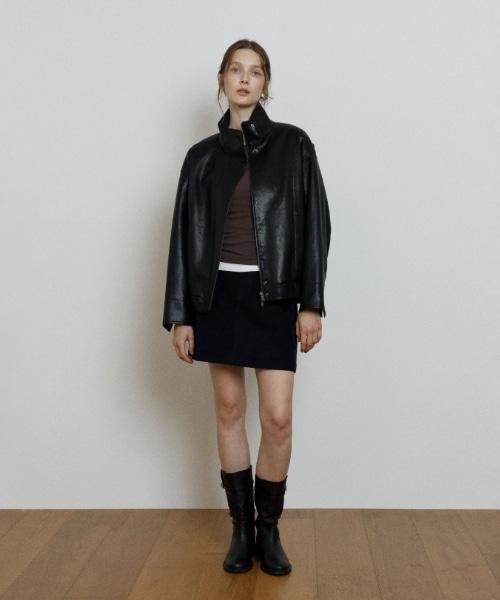 DEPOUND High-Neck Leather Jacket [Black]