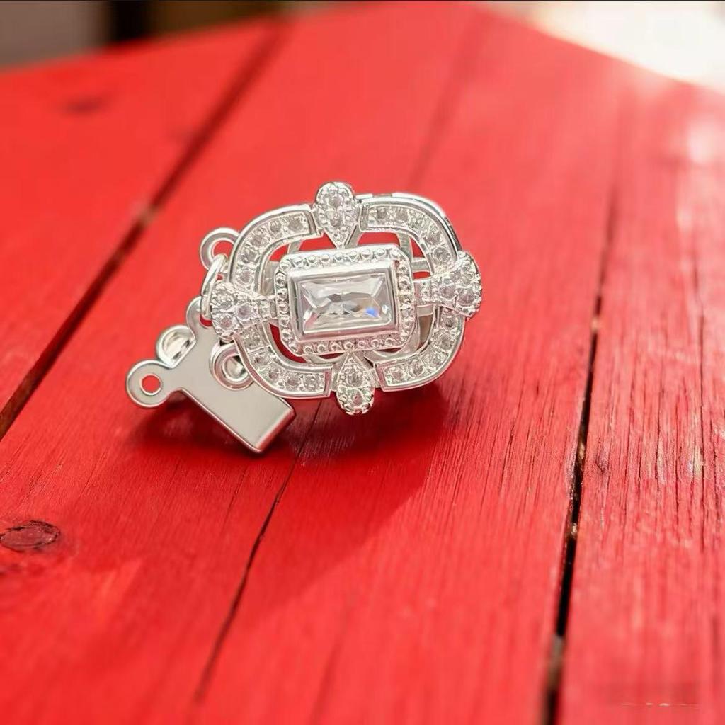 18k Gold-Plated Silver and Zircon Double-Row Necklace Bracelet with Rectangle Clasp