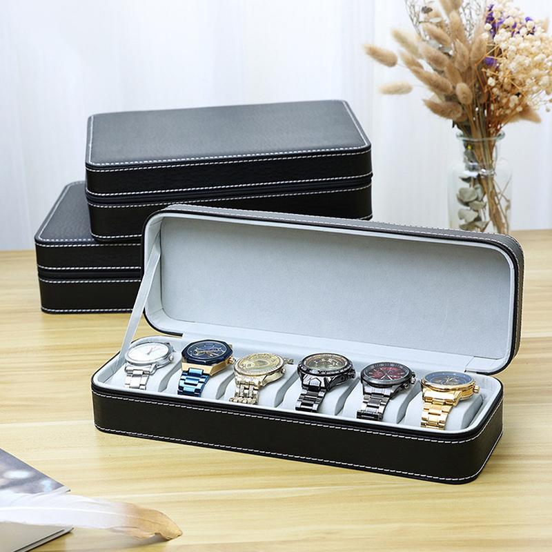 Elegant Black Ostrich Pattern Pu Leather Watch Storage Dustproof Zipper Bag Watch Storage Bag Exquisite Gift Box