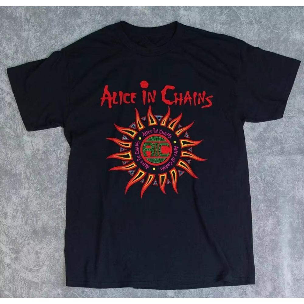 

Vintage Alice in Chains Print Short Sleeves T-shirts Grunge Rock Band Graphic Men Women 90s Alternative Music Merch Gift for Fan S разноцветный
