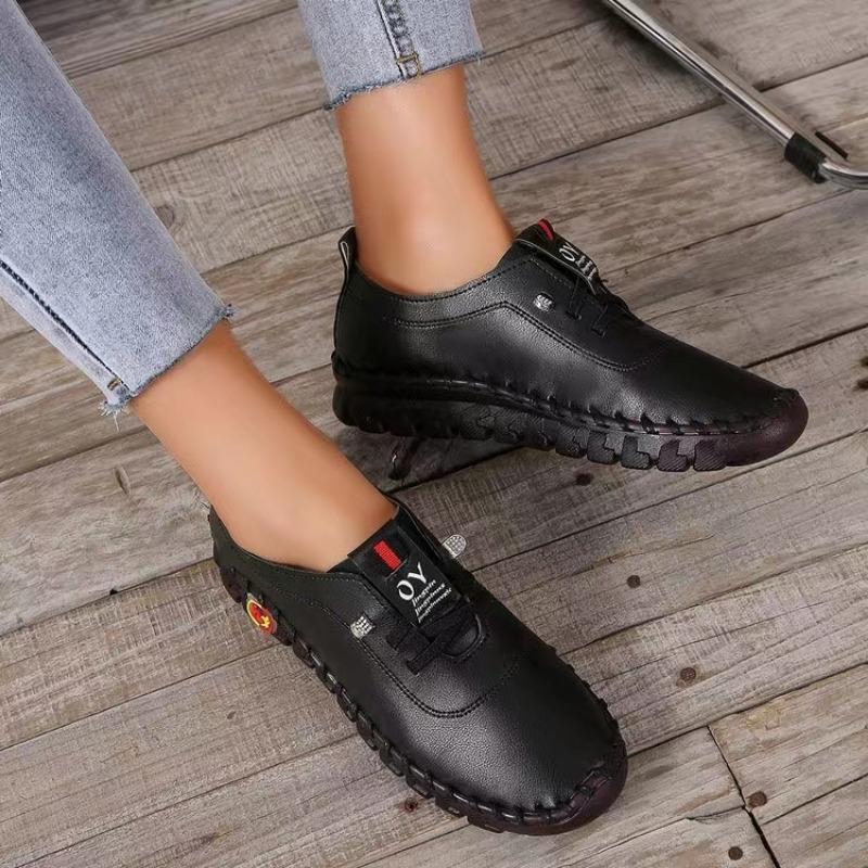 Mode 2024 Neue Frühjahr/Herbst Damen Wohnungen Runde Zehe Slip-on Schuhe für Frauen Outdoor Kausal Anti-Rutsch Schuhe Lace Up Plateau Wohnungen