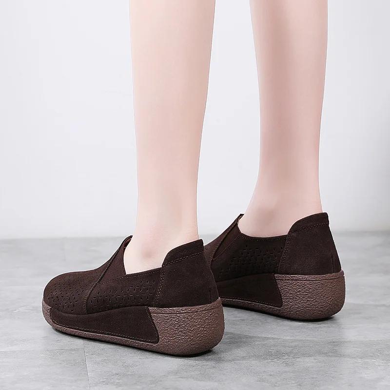 Spring Cow Suede Leather Ladies Loafers Women's Shoes Platform Flats Sneakers Female Moccasins Shoe Women Creepers Slip On Shoes