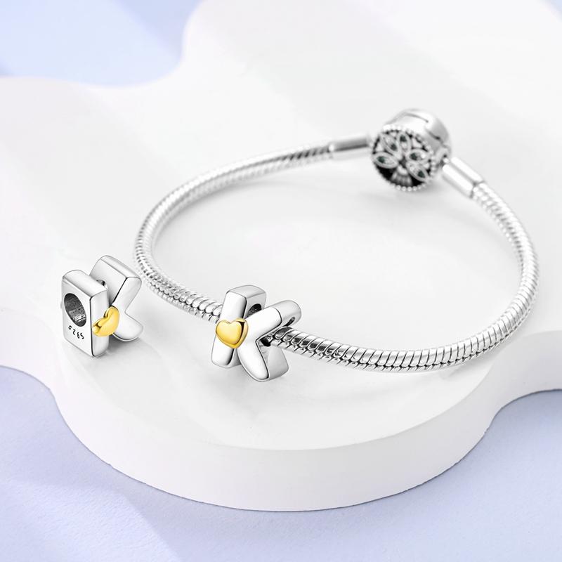 New Stylish Charms Genuine Copper Heart Alphabet Letter A B C Charm Beads Fit Snake Chain Arm Bracelet Necklace Women Do-It-Yourself Jewelry