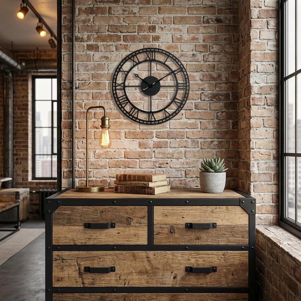 Retro black metal wall clock 50cm