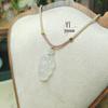 White Chalcedony Agate Pendant Necklace with Golden Branch and Jade Leaf Design