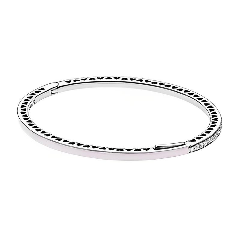 Pandora Pink shiny heart 925 silver synthetic cubic zirconia bracelet for women 590537EN68