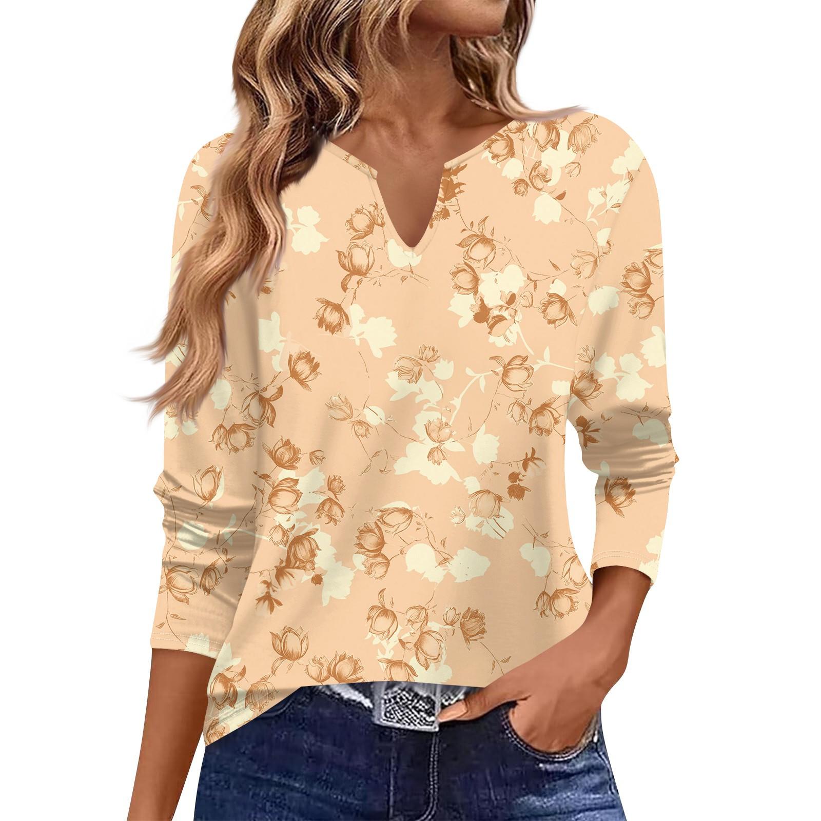 

V-neck Women s Casual Long-sleeved Retro Solid Color Small V-neck T-shirt Top L помаранчевий