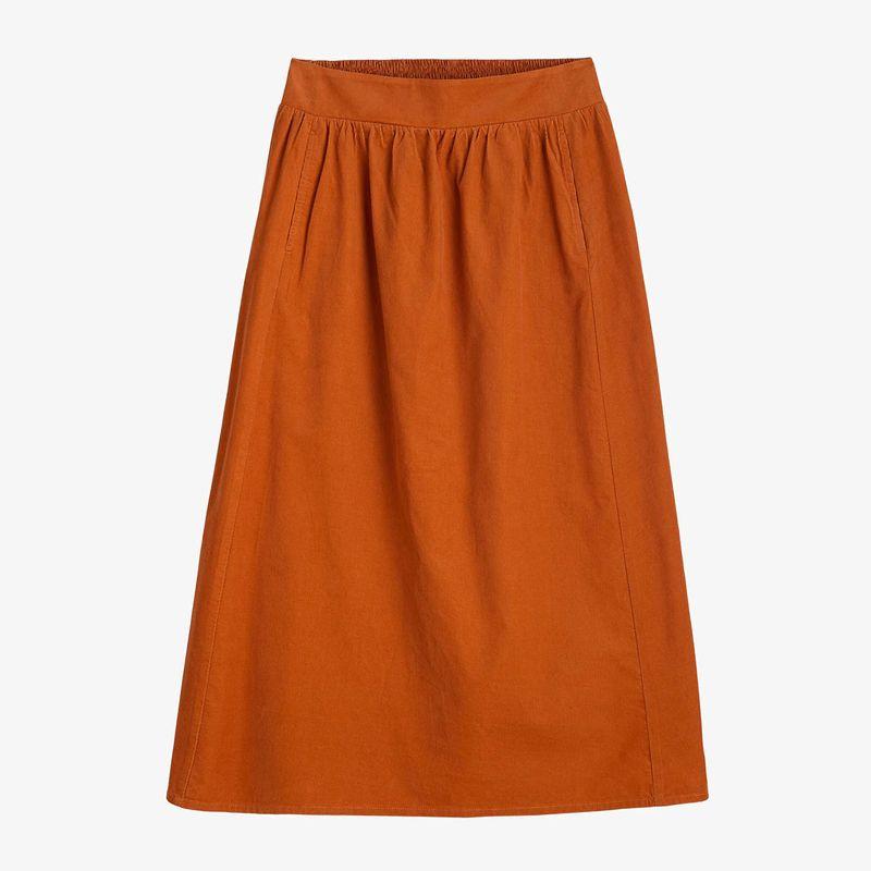 

100% Cotton Corduroy Elastic Waist Mid-Length Skirt Orange Red 10