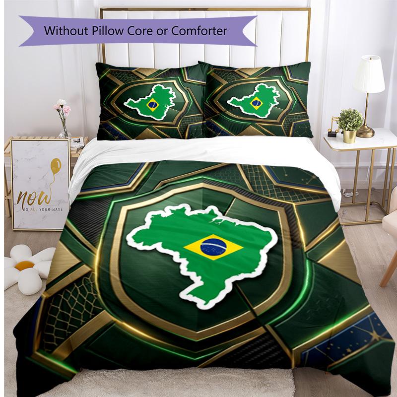 Brazil Football Printed Bedding 3 Piece Set Cozy Breathable Bed Cover Set as Housewarming Holiday Gift