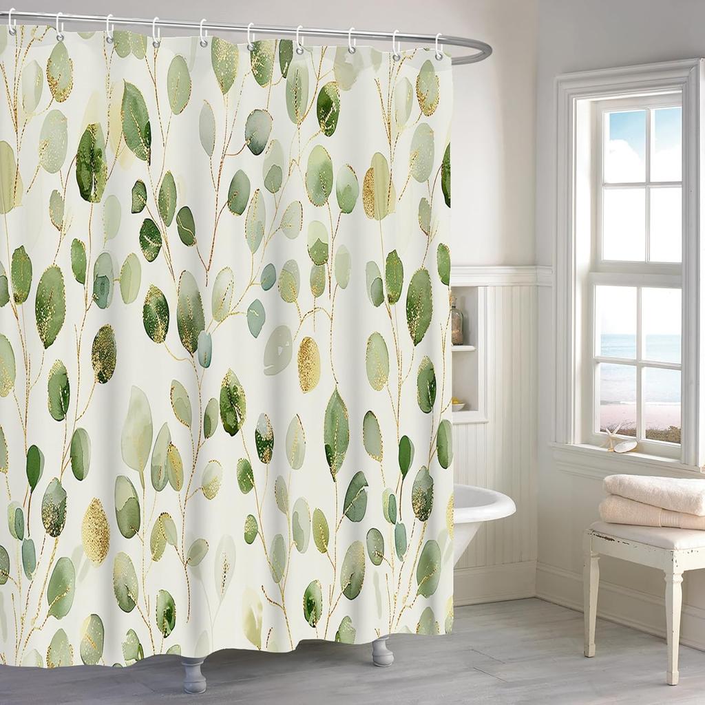 Blue Watercolor Floral Shower Curtain, Botanical Wildflower Design, Waterproof Polyester With Hooks