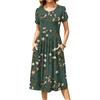 Women's Fashion Casual Loose Floral Print Round Neck Pocket Short Sleeve Dress