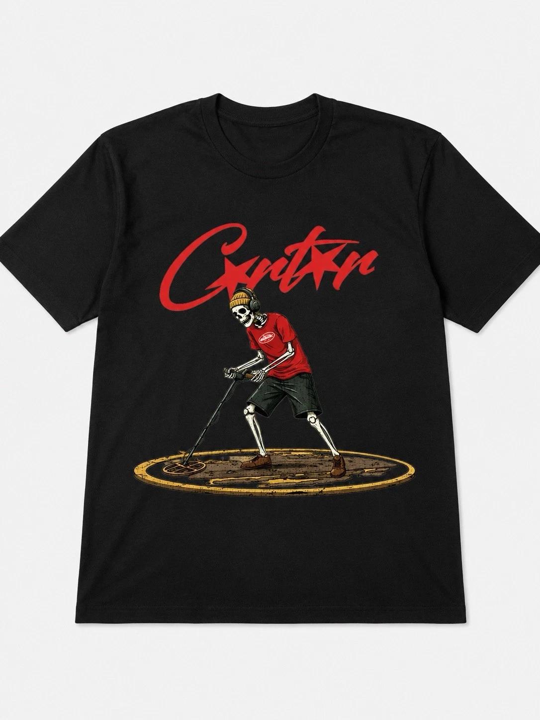 Funny Skeleton Metal Detector T-Shirt | Treasure Hunter Graphic Tee S