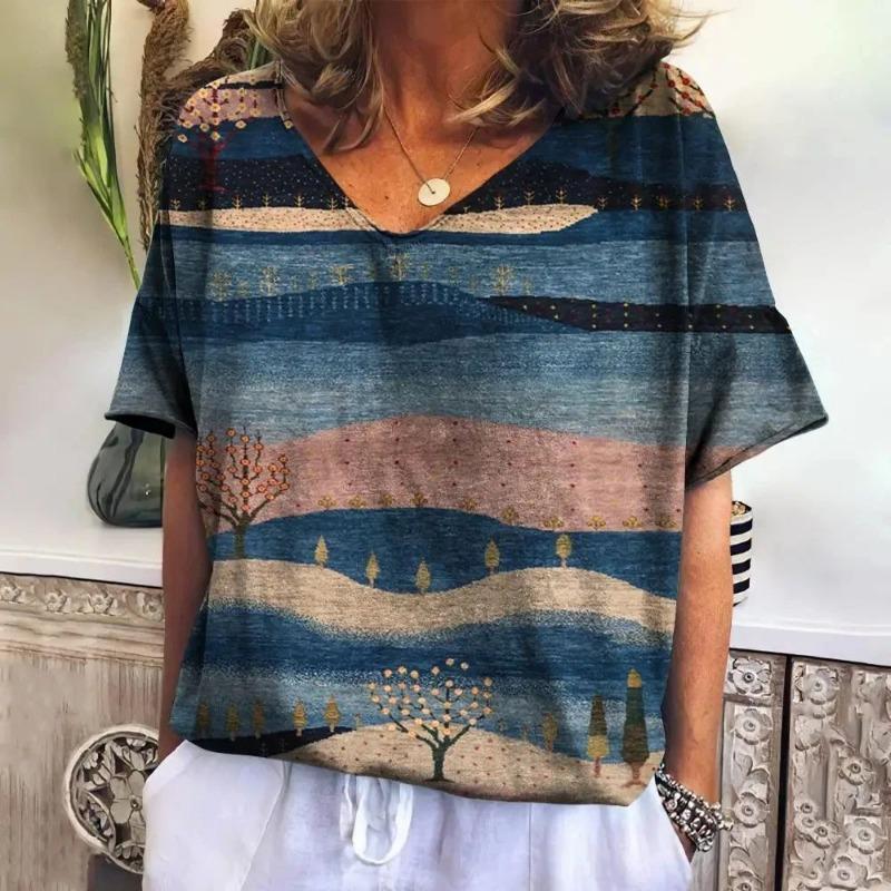 Sommer Kariertes V-Ausschnitt T-Shirt für Damen Lässiges Sweatshirt Neue T-Shirts Harajuku Kleidung Locker Kurzarm Bluse Mode Damenoberteile