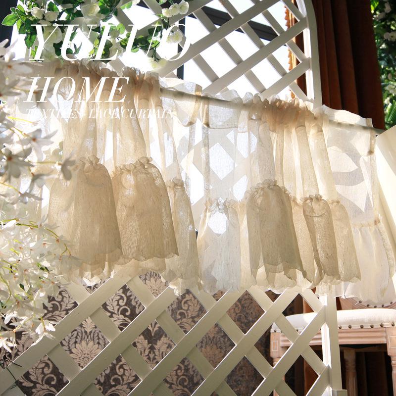 Perdea Voal Dantelă Franceză cu Velcro - Perdea Scurtă cu Textură de In pentru Bucătărie sau Ușă.