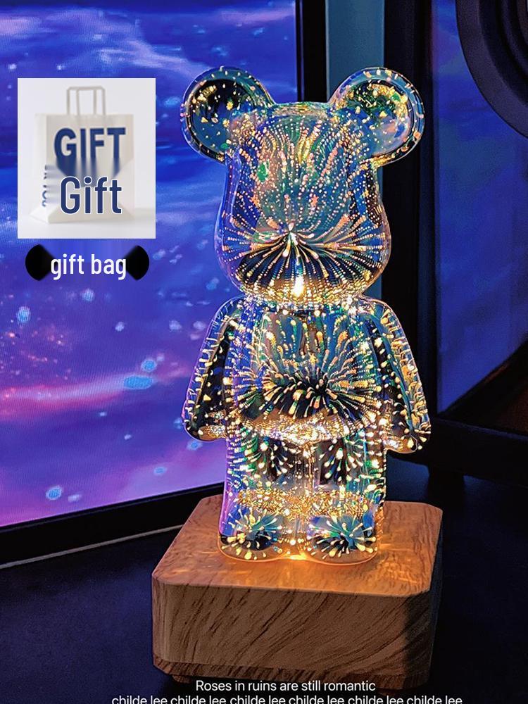 Luminous Birthday Gift Night Light for Girls and Women - Fireworks Bear Ornament