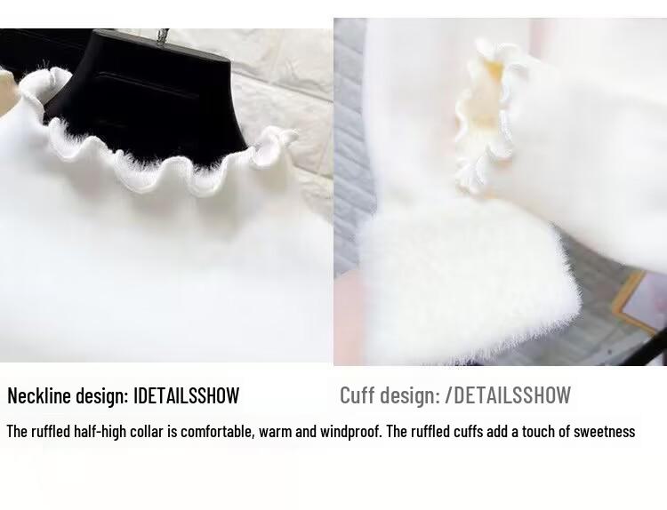 Damen Plüschfleece Unterhemd - Gemütlicher Herbst/Winter Halbhoher Kragen, Holzohr-Besatz