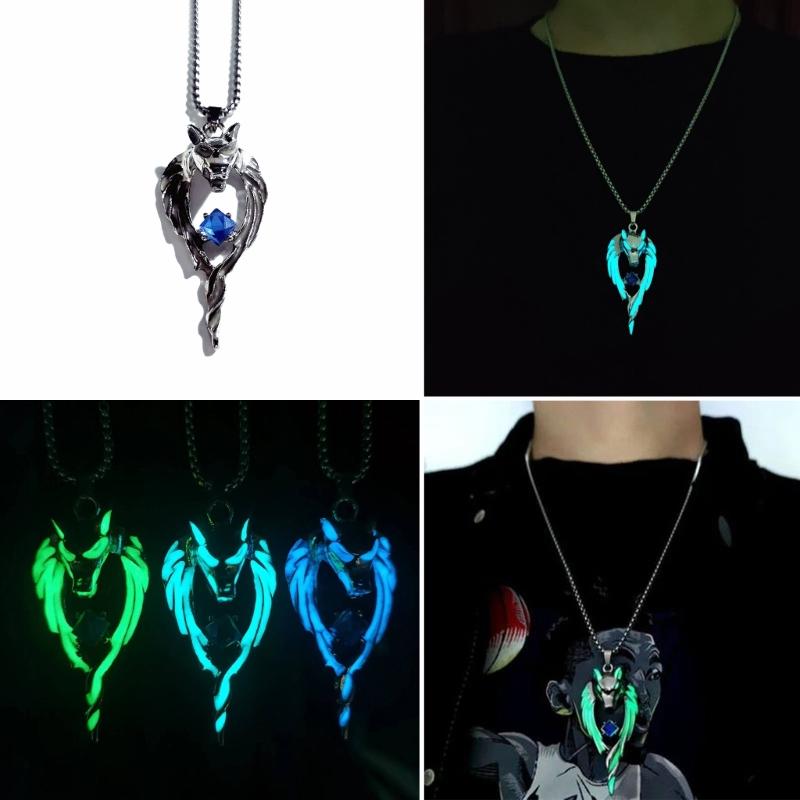 Wolf Pendant Necklace Luminous Animal Sweater Chain Long Necklace Glow In the Dark Jewelry Gift for Women Men Teens