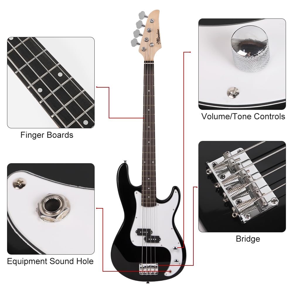 Elektrická baskytara Bullfighter s příslušenstvím 4strunná baskytara Elektrická baskytara Začátečník Úvodní představení Rockový nástroj Baskytara, (FD-blk)