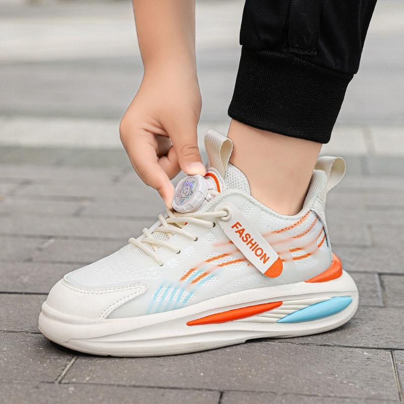 Kids' Rotating Buckle Sneakers Breathable Mesh Air Cushion Non-slip Running Shoes