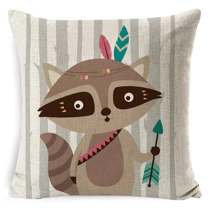 Tribe Woodland Animal Cushion Cover  Bear Fox Print Linen  Pillow Case Decorative For Chair Sofa Home Decor Throw Pillowcase
