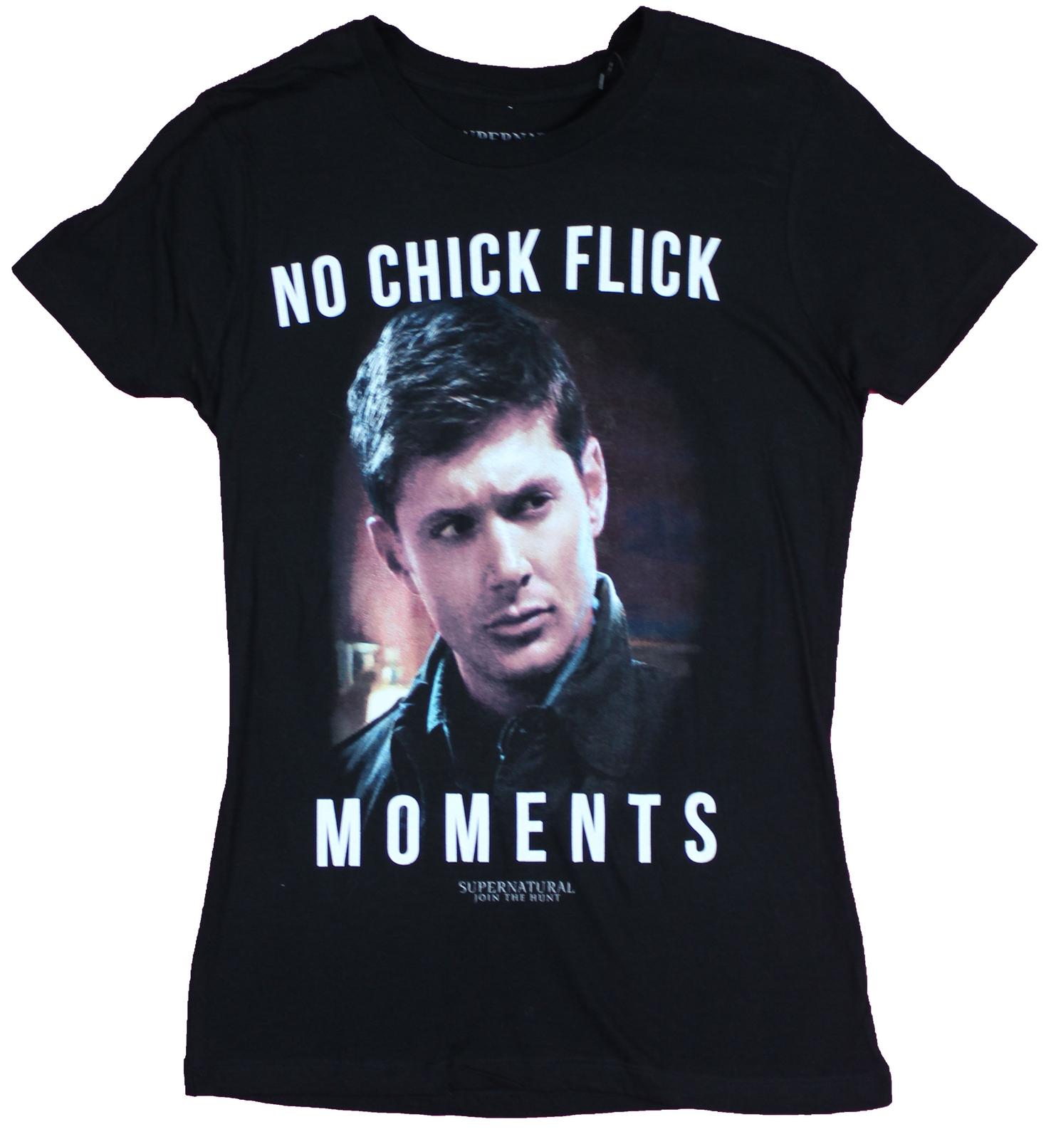 Supernatural Girls Juniors T-Shirt - No Chick Flick Moments Dean Winchester L