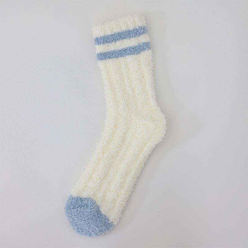 Female Winter Plus Velvet Warm Sports Home Floor Sleep Two Bar In Tube Socks