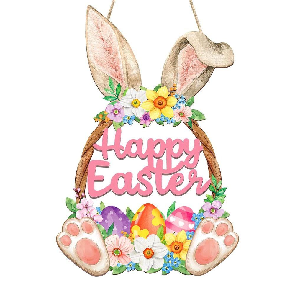 New Wood Wooden Easter Decoration Crafts Decoration Festival Accessories Bunny Door Hanging Wooden Plaque Door Wreath