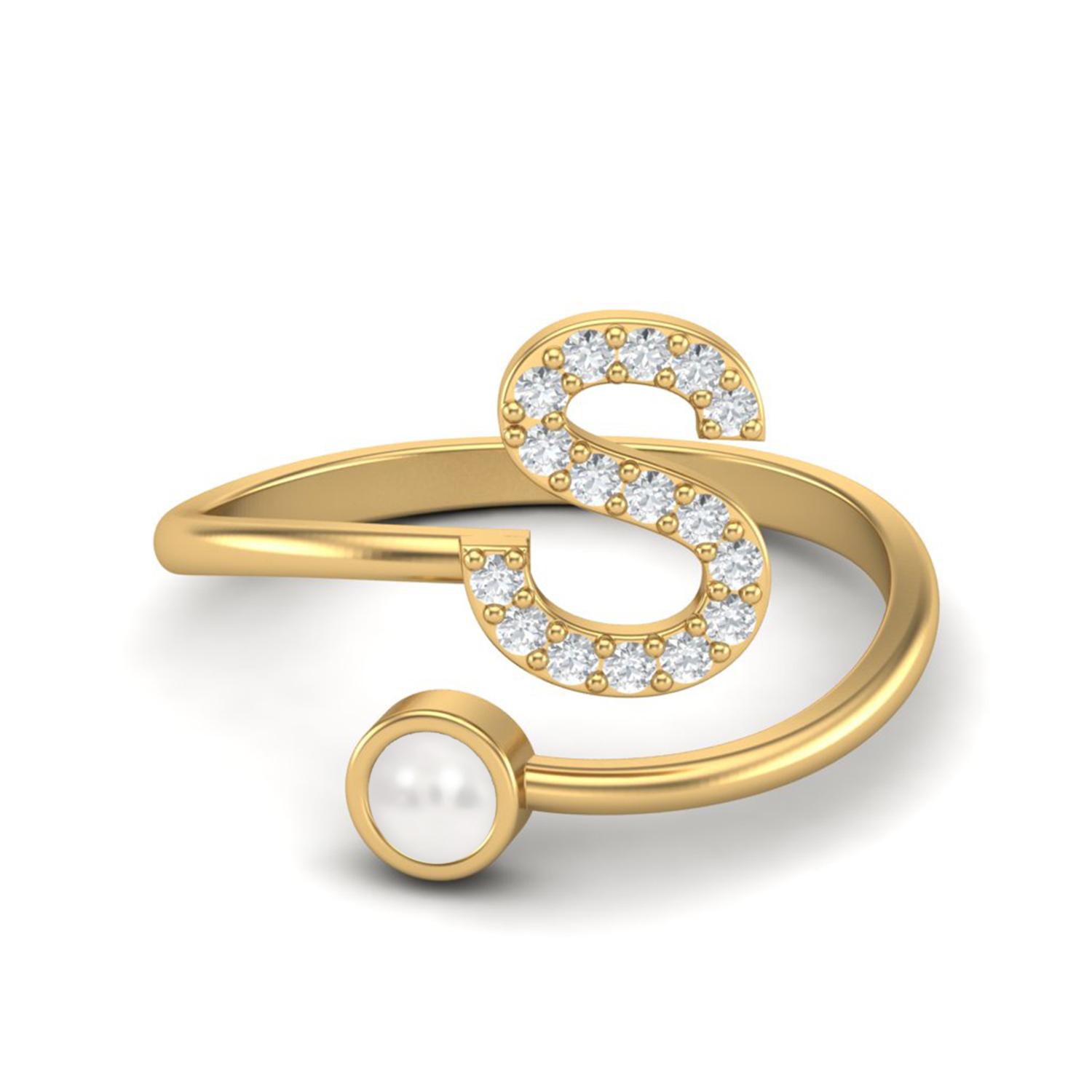 

Capital S Initial Letter Pearl Women Adjustable Front Open Ring 925 Sterling Silver Gold Vermeil 12 жёлтый