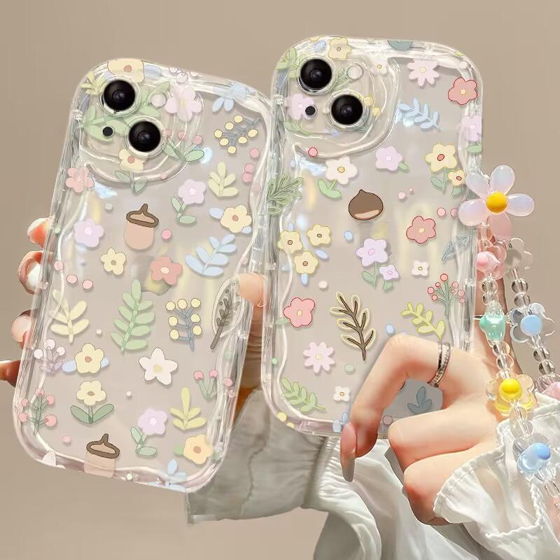 3D Flower Pearl Chain Phone Case For Xiaomi Redmi Note 12 4G Note 14 13 Pro Plus 5G 11 10 11S 12S 14C 13C 12C 9C 10C 9A 9 A1 A2