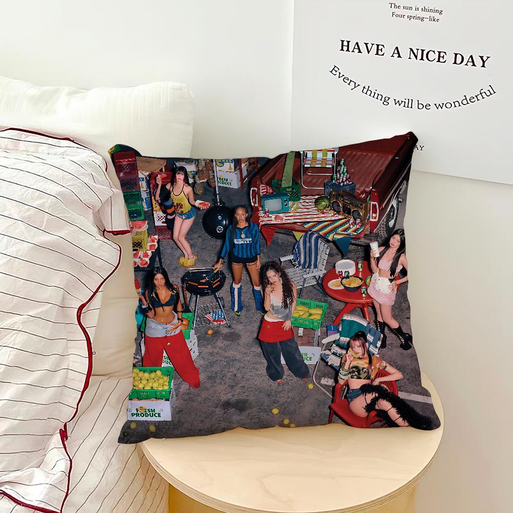Pop Music Singer K-KATSEYE cushion cover Pillow Case Square Cushion Room Bedroom Headboard Sofa Living Backrest Nap Time