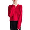 Women's Large V-Neck Cashmere Wool Sweater: Solid Color, Loose Fit, Soft Knitted, Thickened for Autumn & Winter.