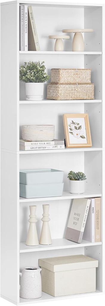 VASAGLE Libreria a 6 Ripiani Scaffale portaoggetti per Soggiorno Ufficio Camera da Letto Studio Stile Scandinavo Stile Scandinavo 24 x 60 x 178,5 cm Bianco