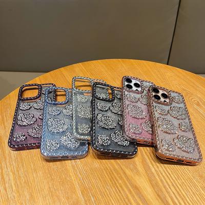 Diamond-inlaid Rose High-end Women's Mobile Phone Case Apple 16 Anti-fall Electroplating Soft Shell IPhone 15/14 Water Ripples