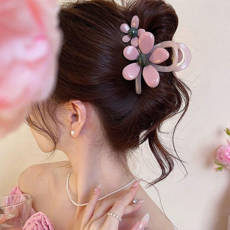 Korean High-End Acrylic Flower Hair Clip for Women - Large Shark Clip for Voluminous Styles