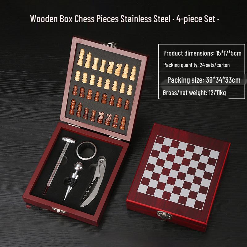 Premium Wine Opener Gift Set: Stainless Steel Pourer, Leather & Wooden Box, Waiter's Knife Corkscrew Barware