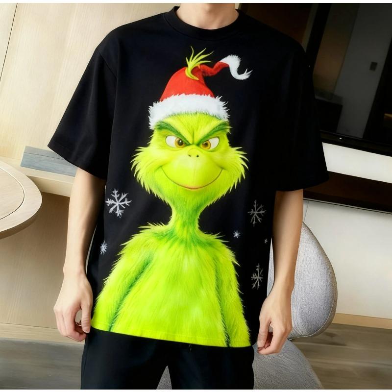 Christmas Cartoon Green Fur Monster 3D Printed Women's Short Sleeve Tees Top Kids Girl Casual Pullover