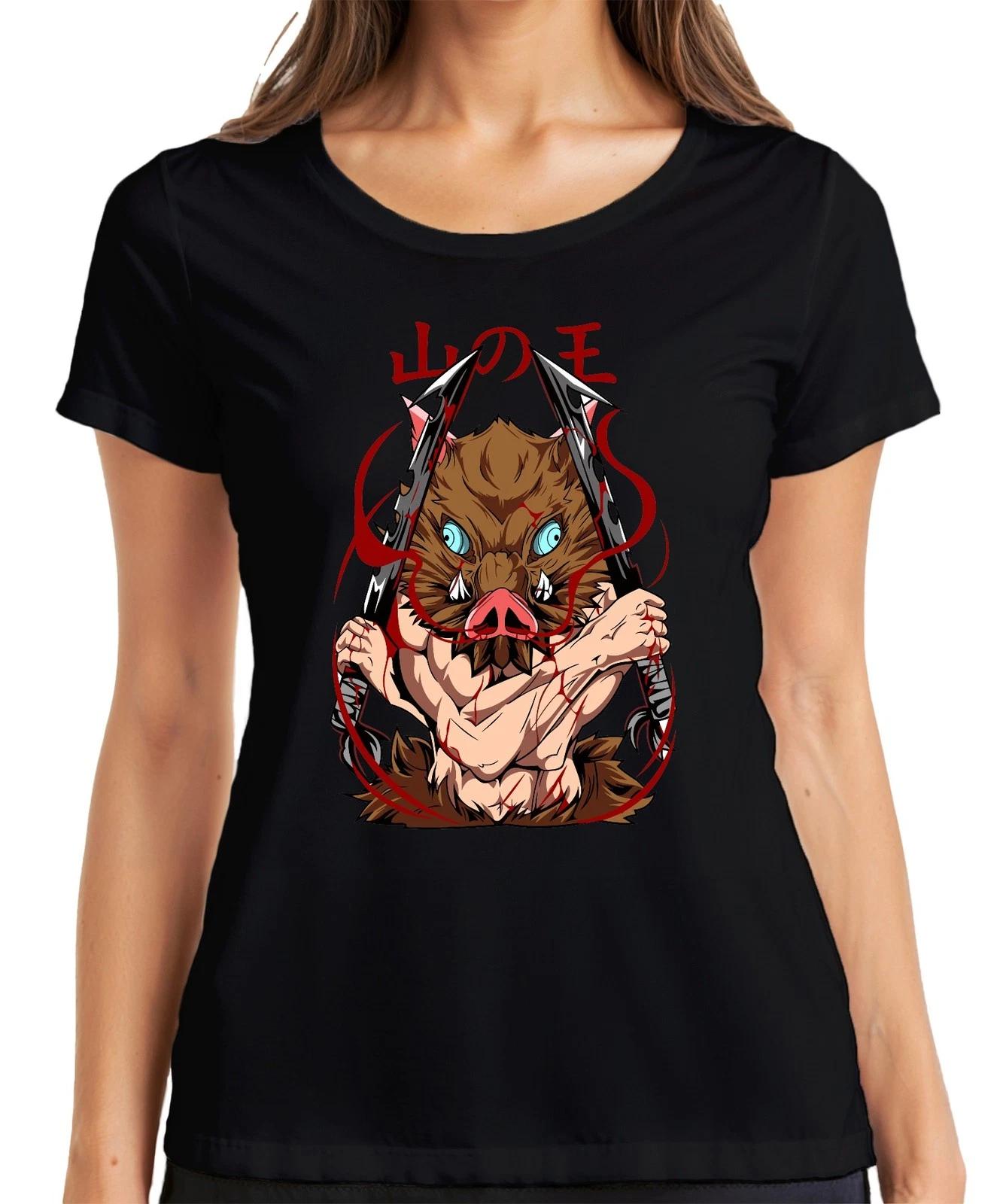 Inosuke Wildschwein Maske Dämonenjäger Dualklingen Anime Geschenk Damen T-Shirt L
