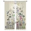 Vintage Elements Flower Sheer Curtains for Living Room Transparent Tulle Window Curtain Bedroom Kitchen Home Decor Veil Drapes