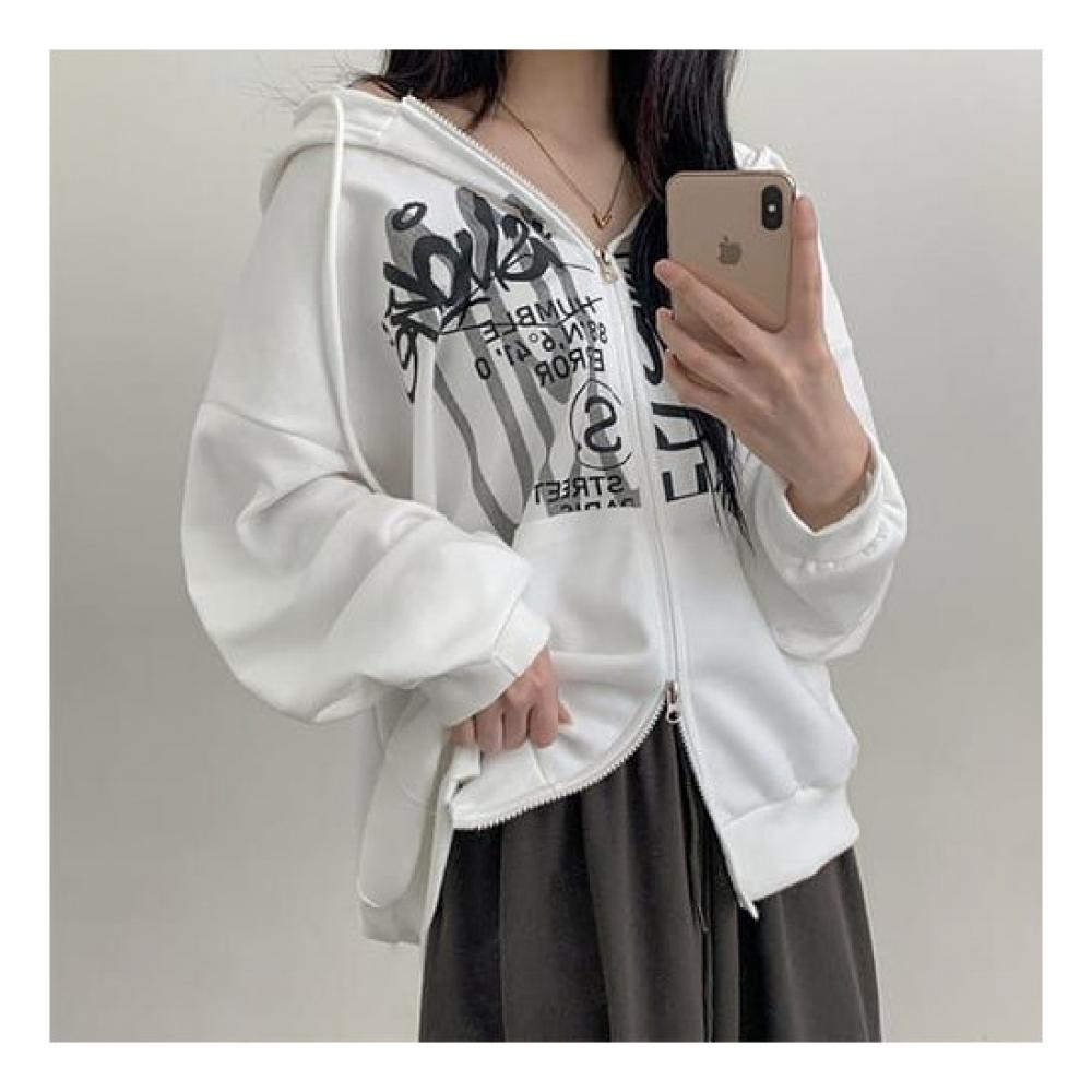 The Pink Bamin Oversized Printing Two Way Hooded Zip Up 3color
