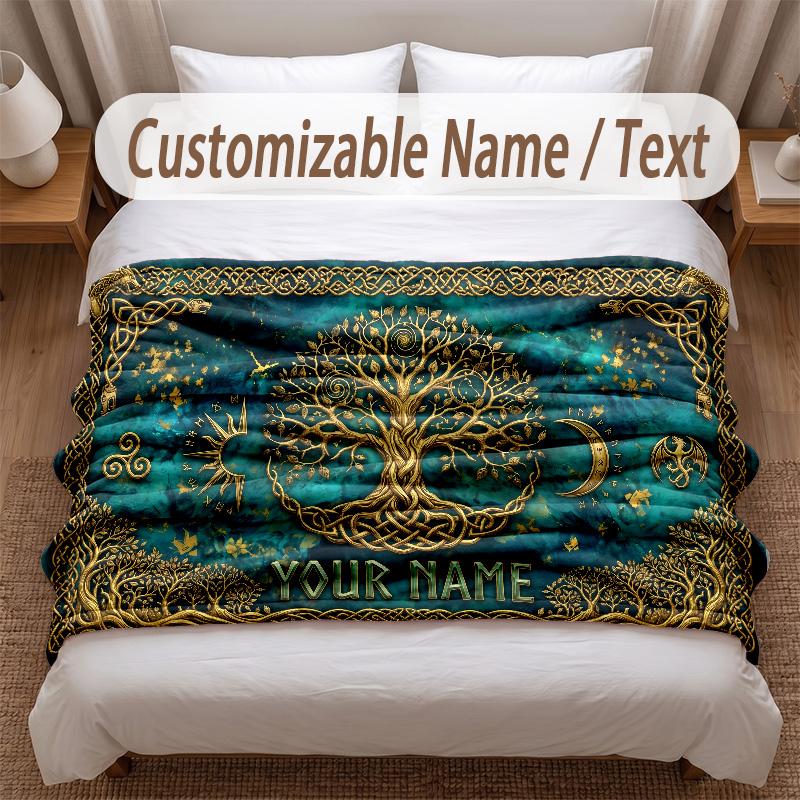Tree of Life Theme Soft Blanket Personalized Custom Name Text Print Warm Blanket Home Sofa Bedroom Decor