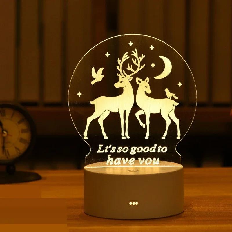 Heart Love Acrylic 3D Night Light USB DIY Kids Bedroom Night Lamp for Valentine's Day Decor Christmas Wedding Cute Gifts 2023