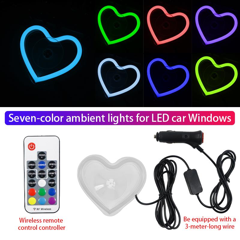 Heart-shaped seven-color neon car interior decoration atmosphere light decoration car window LED atmosphere light