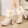Autumn and winter thick heel Martin boots women's high heel warm short boots bow large size women's short boots