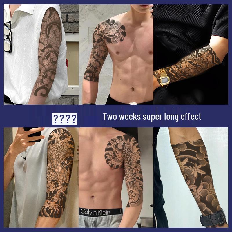 Men's Semi-Permanent Herbal Waterproof Tattoo Stickers - Long-Lasting, Non-Reflective Full Arm Cover