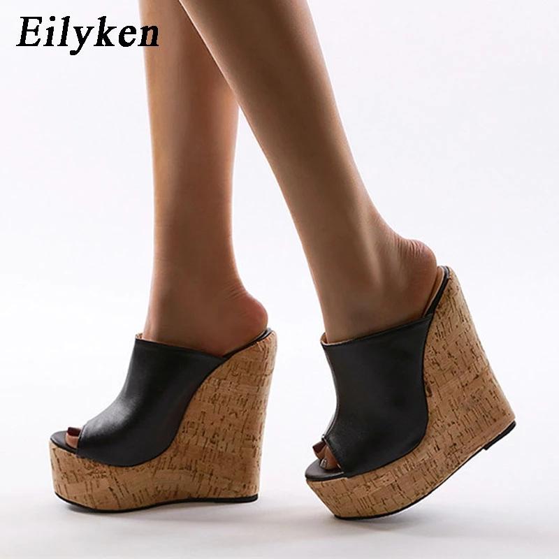 Fashion Eilyken Fashion Peep Toe Platform Wedges Women Slippers High Quality PU Leather Sandals 2025 New Summer Solid Heels Ladies Shoes