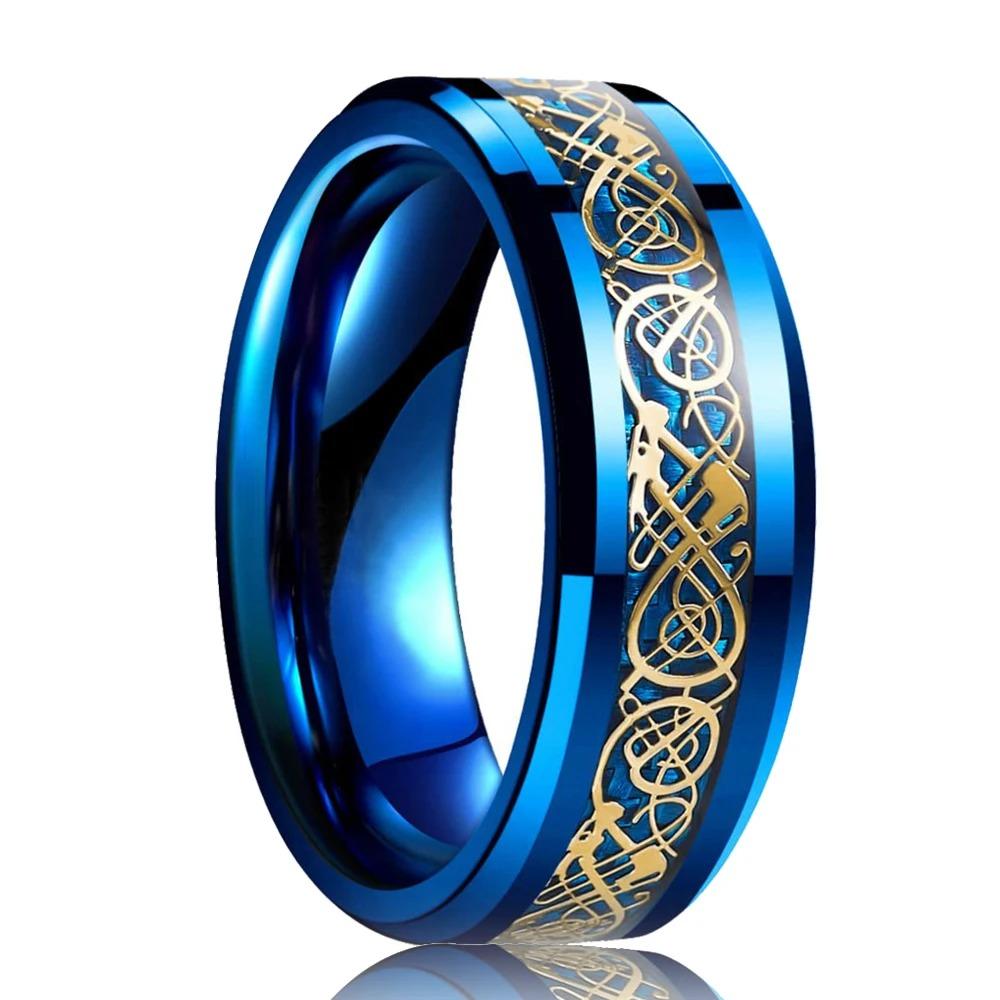 

Мода 8 мм Мужские кольца из нержавеющей стали с кельтским драконом, инкрустация кольцами из синего углеволокна для мужчин и женщин, обручальное кольцо, ювелирные изделия 13