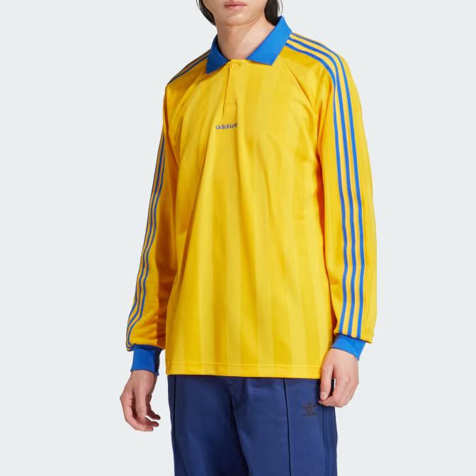 Adidas Loose Striped Jacquard Casual Long Sleeve Polo Shirt Men Tops Crew-Yellow IX9596