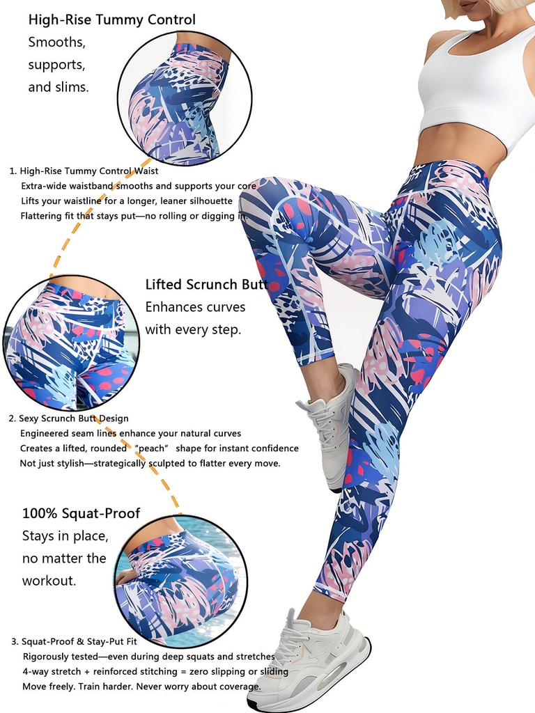 High-Waisted Women's Printed Yoga Pants with Tummy Control for Outdoor Sports and Fitness