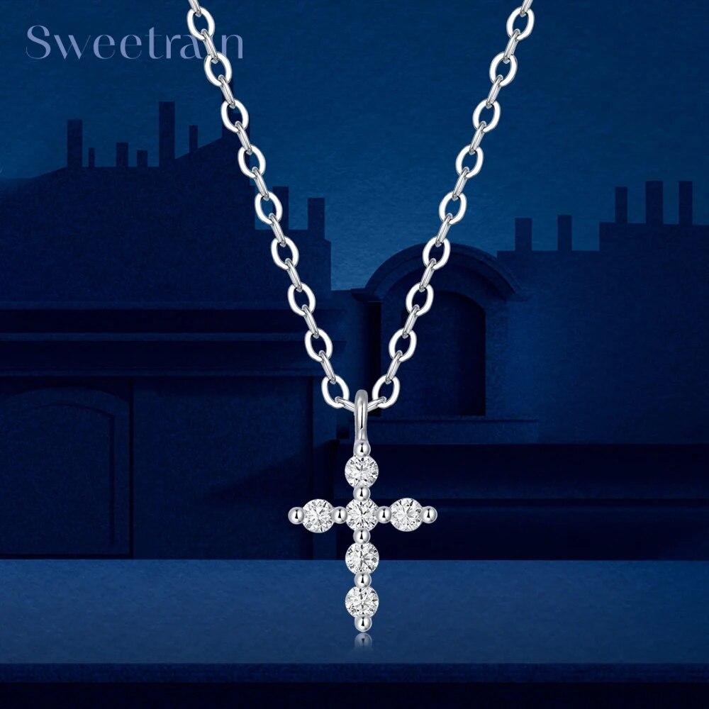 

Жіноче намисто з кулоном із хрестом із повним муассанітом, колір 1,6 мм, 100% стерлінгового срібла S925, ювелірні вироби, подарунки 1.6mm Moissanite біле золото кольору